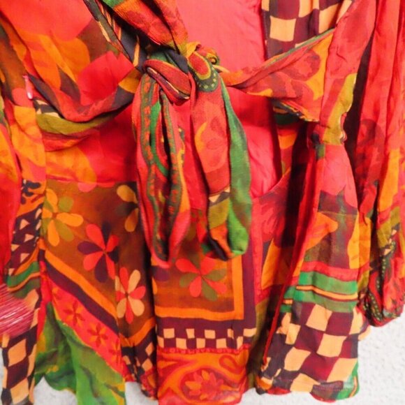 Farm Rio x Anthropologie Top XXS V Neck Open Back Boho Tassels Floral Blouse NEW - Picture 4 of 14